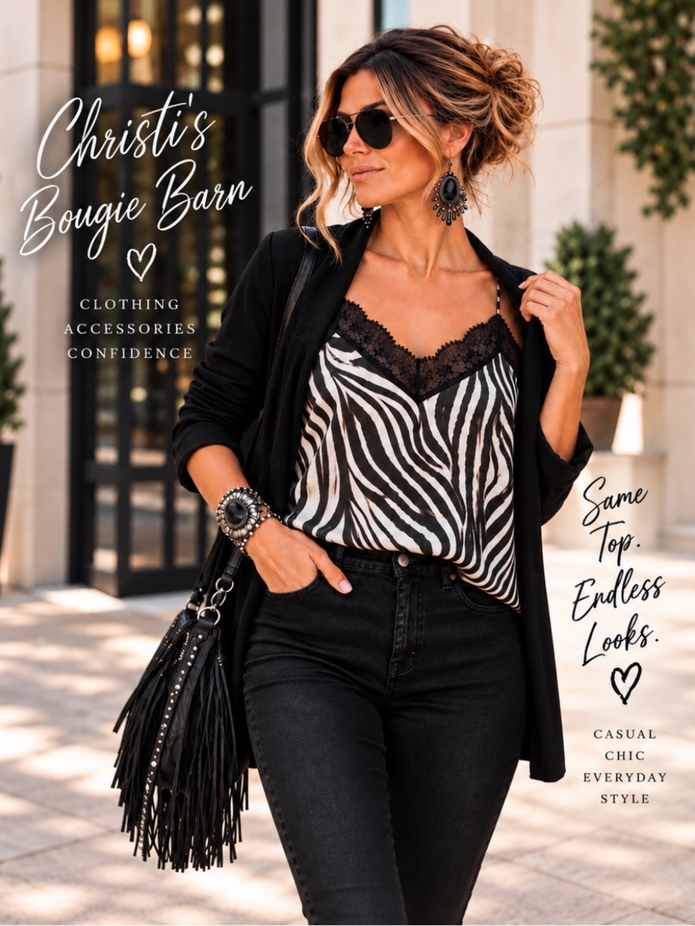 New Black & White Zebra Animal Print Lace Trim Cami Tank Layering Top NWT